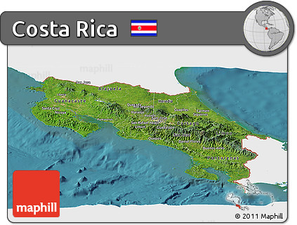 Satellite Panoramic Map of Costa Rica, single color outside