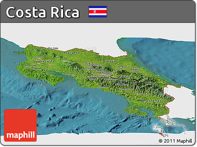 Satellite Panoramic Map of Costa Rica, single color outside