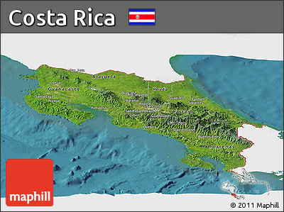 Satellite Panoramic Map of Costa Rica, single color outside