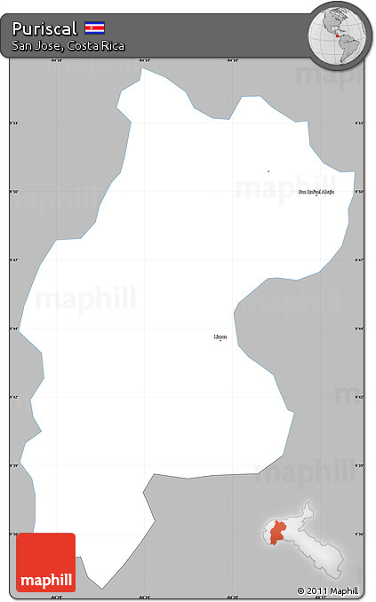 Gray Simple Map of Puriscal, single color outside