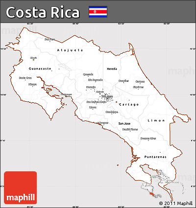 Classic Style Simple Map of Costa Rica, cropped outside