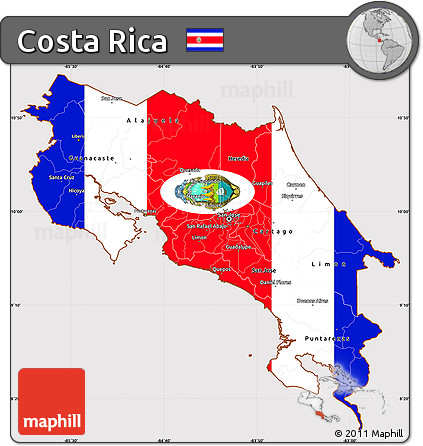 Flag Simple Map of Costa Rica, flag rotated