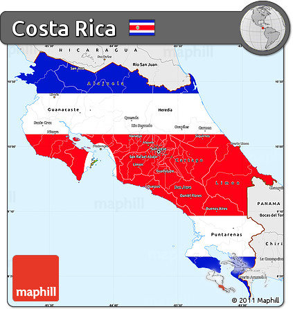 Flag Simple Map of Costa Rica, single color outside, borders and labels
