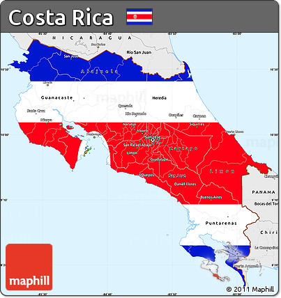 Flag Simple Map of Costa Rica, single color outside, borders and labels