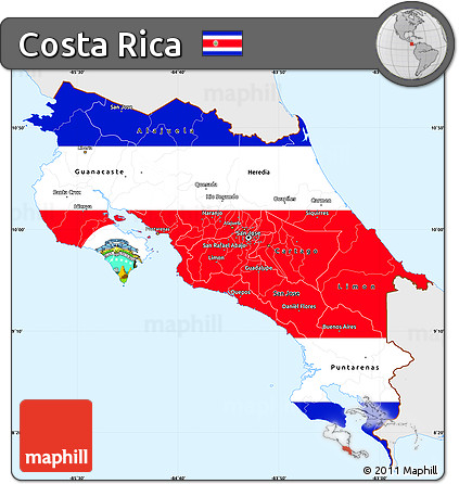Flag Simple Map of Costa Rica, single color outside, flag centered