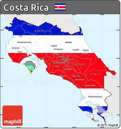 Flag Simple Map of Costa Rica, single color outside, flag centered