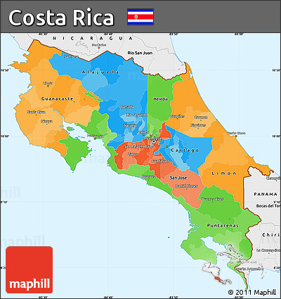 Political Simple Map of Costa Rica, single color outside, borders and labels