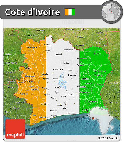 Flag 3D Map of Cote D'Ivoire, satellite outside