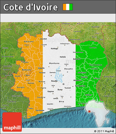Flag 3D Map of Cote D'Ivoire, satellite outside
