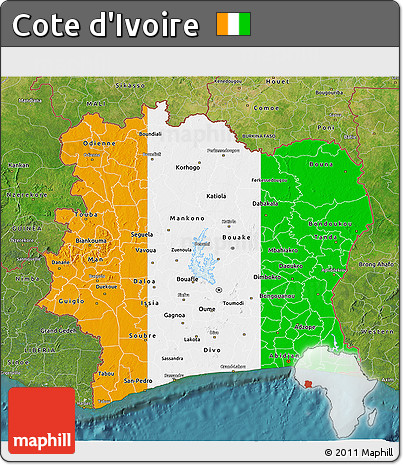 Flag 3D Map of Cote D'Ivoire, satellite outside