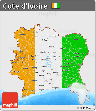 Flag 3D Map of Cote D'Ivoire, single color outside, bathymetry sea
