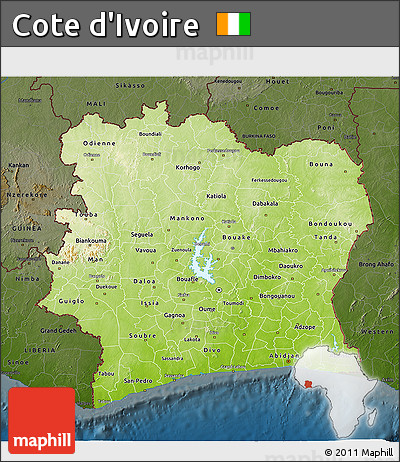 Physical 3D Map of Cote D'Ivoire, darken