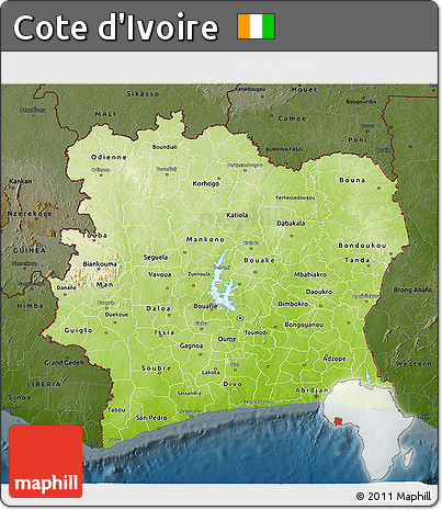 Physical 3D Map of Cote D'Ivoire, darken