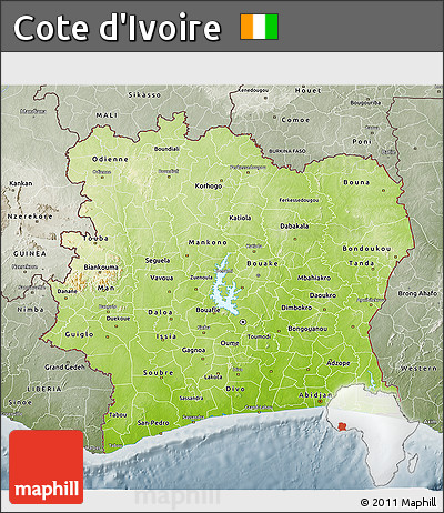 Physical 3D Map of Cote D'Ivoire, semi-desaturated