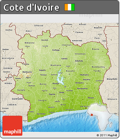 Physical 3D Map of Cote D'Ivoire, shaded relief outside
