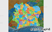 Political 3D Map of Cote d'Ivoire, darken