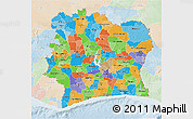 Political 3D Map of Cote d'Ivoire, lighten