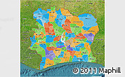 Political 3D Map of Cote d'Ivoire, satellite outside