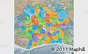 Political 3D Map of Cote d'Ivoire, semi-desaturated