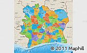 Political 3D Map of Cote d'Ivoire, shaded relief outside, bathymetry sea