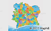 Political 3D Map of Cote d'Ivoire, single color outside