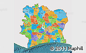Political 3D Map of Cote d'Ivoire, single color outside, satellite sea