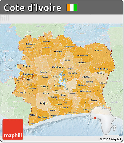Political Shades 3D Map of Cote D'Ivoire, lighten