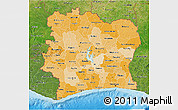 Political Shades 3D Map of Cote d'Ivoire, satellite outside, bathymetry sea