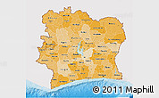 Political Shades 3D Map of Cote d'Ivoire, single color outside, shaded relief sea