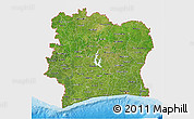 Satellite 3D Map of Cote d'Ivoire, single color outside, bathymetry sea, shaded relief sea