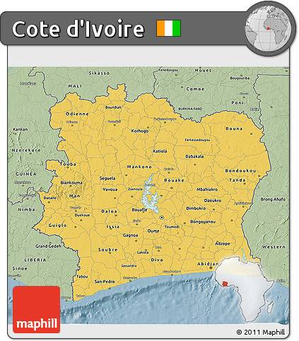 Savanna Style 3D Map of Cote D'Ivoire
