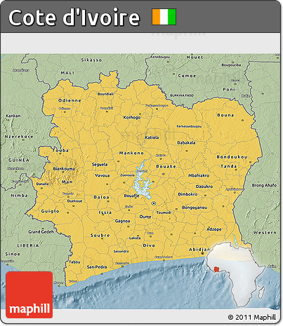 Savanna Style 3D Map of Cote D'Ivoire