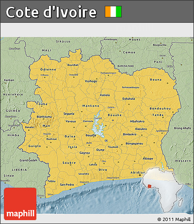 Savanna Style 3D Map of Cote D'Ivoire