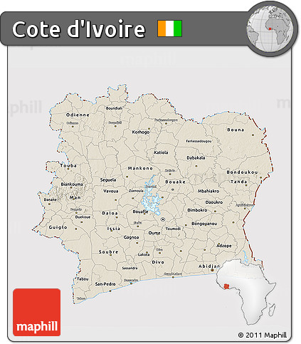 Shaded Relief 3D Map of Cote D'Ivoire, cropped outside