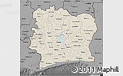 Shaded Relief 3D Map of Cote d'Ivoire, darken, desaturated