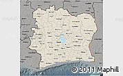 Shaded Relief 3D Map of Cote d'Ivoire, darken, semi-desaturated