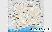 Shaded Relief 3D Map of Cote d'Ivoire, desaturated, land only