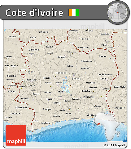 Shaded Relief 3D Map of Cote D'Ivoire