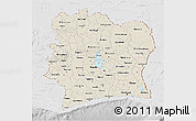 Shaded Relief 3D Map of Cote d'Ivoire, lighten, desaturated
