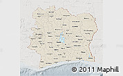Shaded Relief 3D Map of Cote d'Ivoire, lighten, semi-desaturated