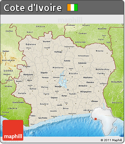 Shaded Relief 3D Map of Cote D'Ivoire, physical outside