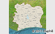 Shaded Relief 3D Map of Cote d'Ivoire, satellite outside
