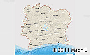 Shaded Relief 3D Map of Cote d'Ivoire, single color outside, bathymetry sea, shaded relief sea