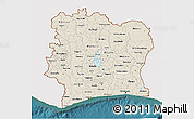 Shaded Relief 3D Map of Cote d'Ivoire, single color outside, satellite sea