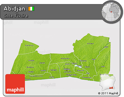 Physical 3D Map of Abidjan, cropped outside