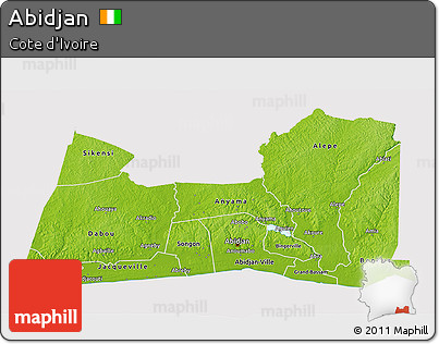 Physical 3D Map of Abidjan, cropped outside