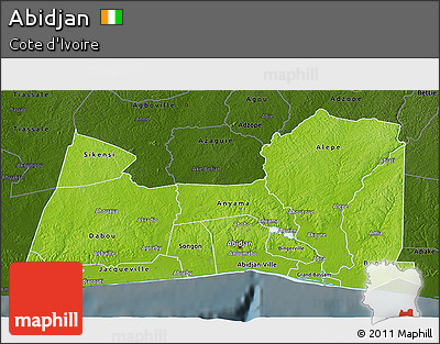 Physical 3D Map of Abidjan, darken