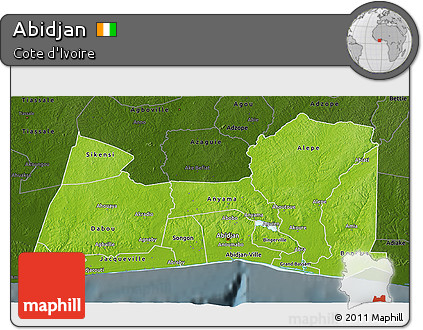 Physical 3D Map of Abidjan, darken