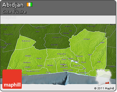 Physical 3D Map of Abidjan, darken