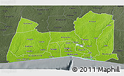 Physical 3D Map of Abidjan, darken, semi-desaturated